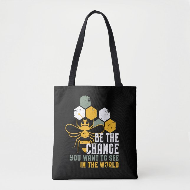 Tote Bag Be the Change Funny Bee Puns for Beekeeper (Devant)