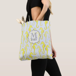 Tote Bag Beach Ocean Sea Life Seahorse Élégant Monogramme