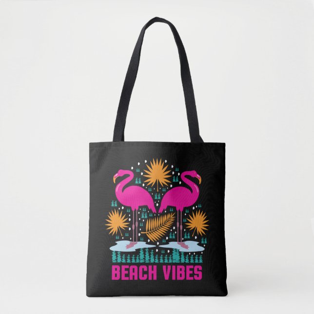 Tote Bag Beach Vibes Flamants roses roses-19501 (Devant)