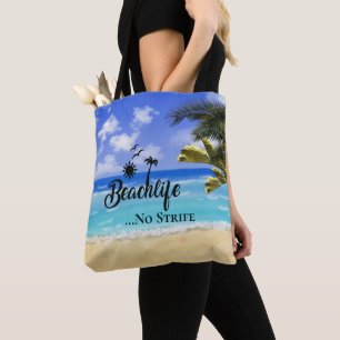Tote Bag Beachlife No Strife cite l'eau de palmier d'été