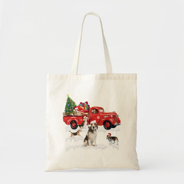 Tote Bag Beagle sur camion rouge xmas joyeux noël s (Devant)