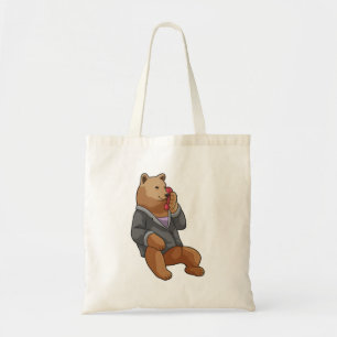 Tote Bag Bear as Secretary with Phone