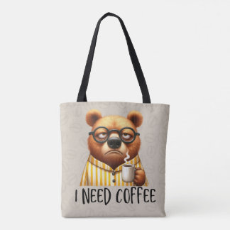 Tote Bag Bear Need Coffee Fourre-tout