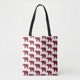 Tote Bag Bear Shaped Plaid Red Black Buffalo