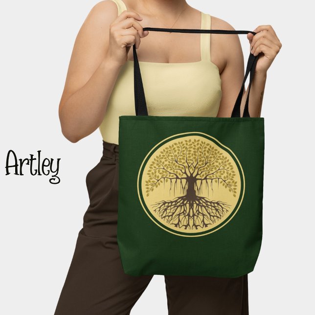 Tote Bag Beau arbre de vie jaune vert Banyan (Créateur téléchargé)
