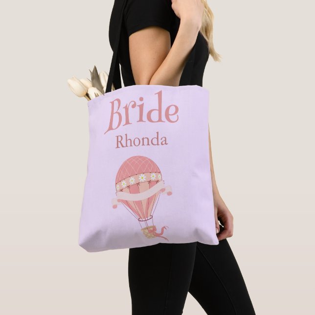 Tote Bag Beau ballon à air chaud violet et rose mariée (De près)