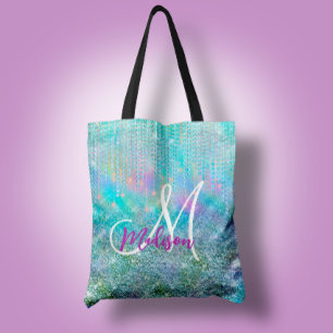 Tote Bag Beau bleu licorne rhinestones Drits monogramme