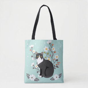 Tote Bag Beau chat de smoking en fleurs tout plus de -