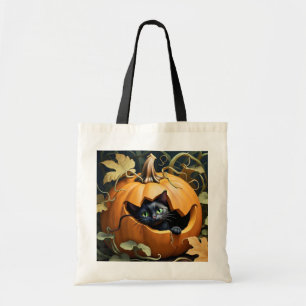 Tote Bag Beau chat noir en citrouille