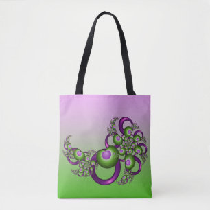Tote Bag Beau Coeurs verts roses Moderne Abstrait Fractal