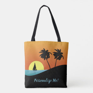 Tote Bag Beau coucher de soleil de bateau à voile sur l'î