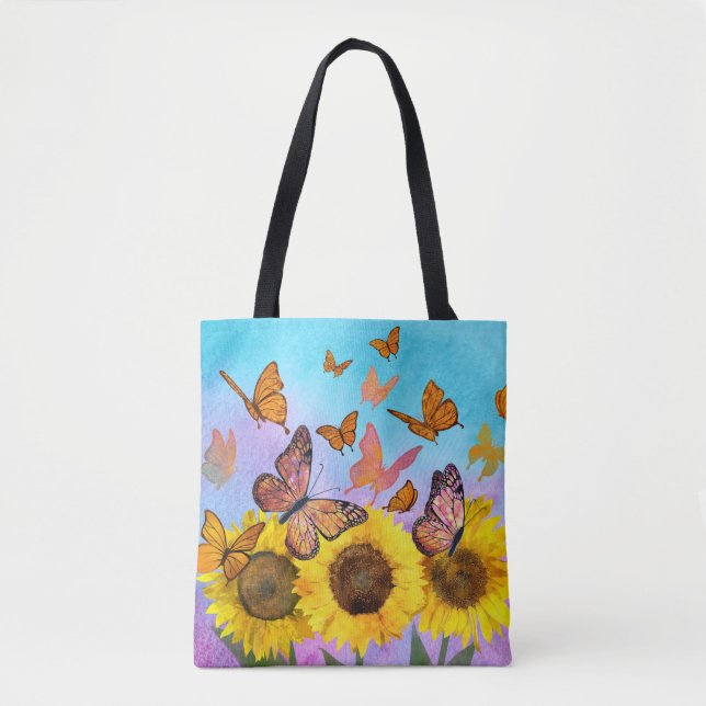 Tote Bag Beau Jardin aux fleurs de tournesol Papillons (Devant)