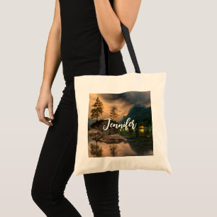 Tote Bag Beau lac de montagne dans la soirée Photo