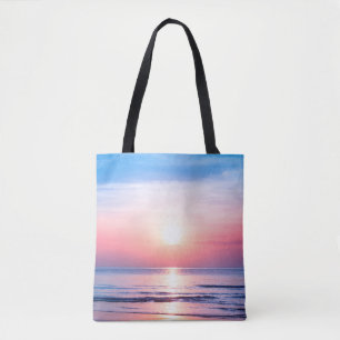 Tote Bag Beau lever du soleil du matin, mer bleue, ciel ros