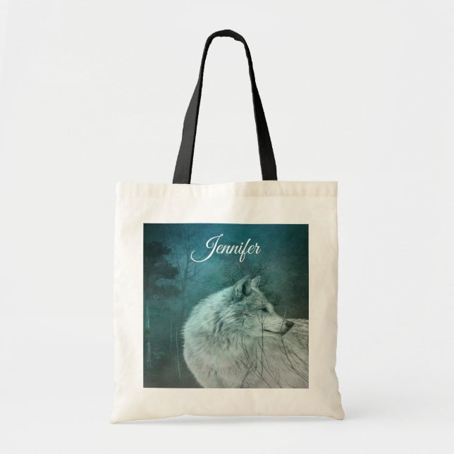 Tote Bag Beau loup gris dans une forêt foncée (Devant)