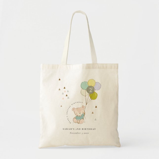 Tote Bag Beau Ours Bleu Aqua Quel Âge Anniversaire (Devant)