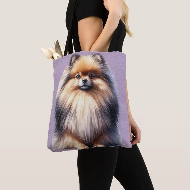 TOTE BAG BEAU PETIT CHIEN POMERANIEN ROUGE (De près)