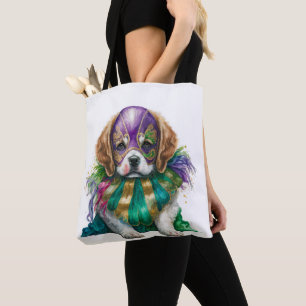 TOTE BAG BEAU PURPLE VERT OR MARDI GRAS POPPY CHIEN