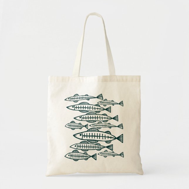 Tote Bag Beaucoup de poissons - Vert foncé (Devant)