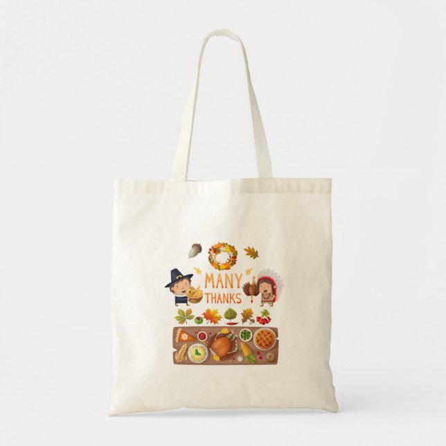 Tote Bag Beaucoup Remercient Pèlerin Et Fête De L'Action De (Devant)