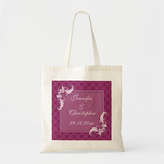 Tote Bag Beaujolais Damask et Floral Frame Mariage (Devant)