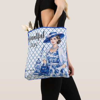 Tote Bag Beauté florale bleue et blanche