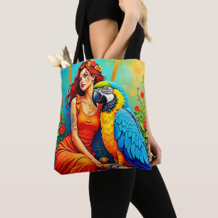 Tote Bag Beauté tropicale et design de perroquets bleus