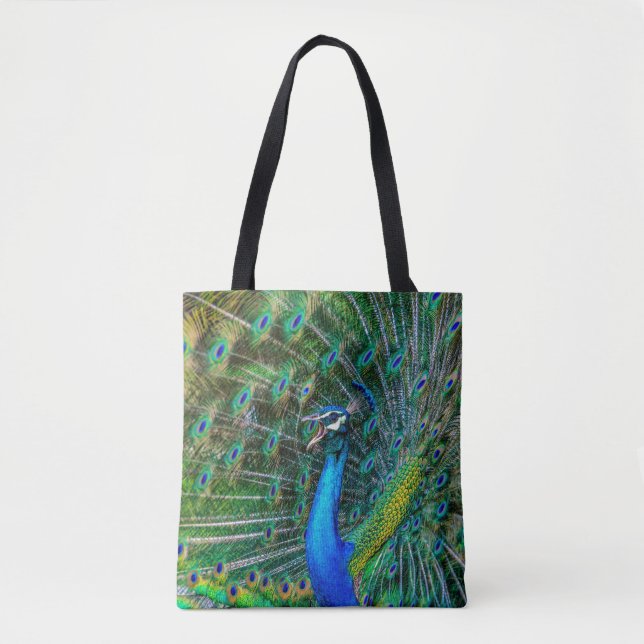 Tote Bag Beautiful Peacock avec son Tail Feathers Open (Devant)