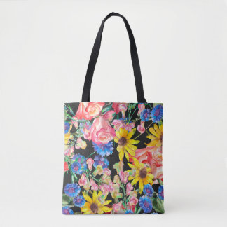 Tote Bag Beautiful Summer flowers with roses. Floral seamle