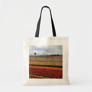 Tote Bag Beautiful Tulip Field avec Hot Air Balloon, Oregon