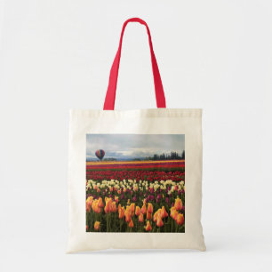 Tote Bag Beautiful Tulip Field avec Hot Air Balloon, Oregon