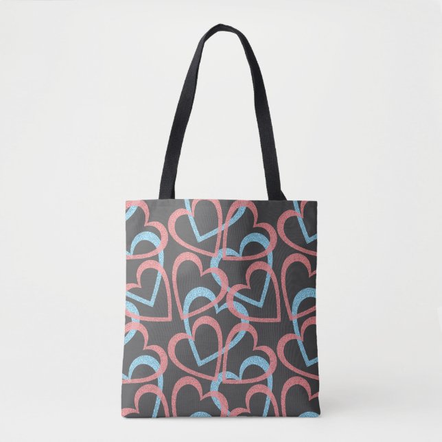 Tote Bag Beaux Coeurs Rose Et Bleu (Devant)