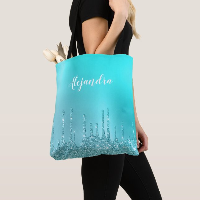 Tote Bag Beaux gouttes d'parties scintillant à la menthe bl (De près)