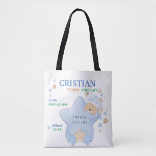 Tote Bag Bébé Bébé Garçon Bébé Stats de naissance Fo
