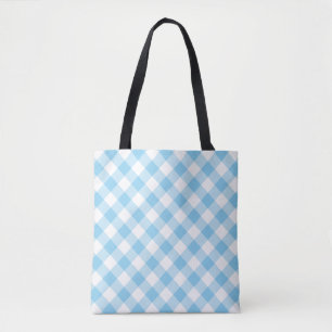 Tote Bag Bébé Bleu et Blanc Grand En vichy diagonale Chèque