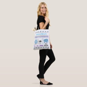 Tote Bag Bébé bleu mignon Eléphant Faire-part de naissance