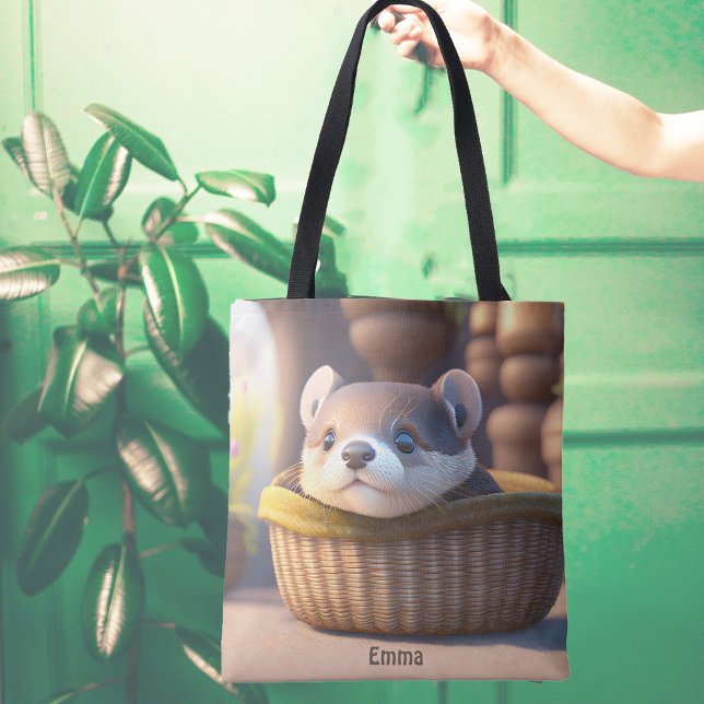 Tote Bag Bébé de loutre mignonne dans un panier - personnal (Créateur téléchargé)