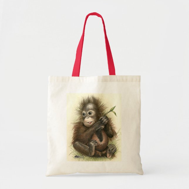Tote Bag Bébé d'orang-outan avec le feuille (Devant)