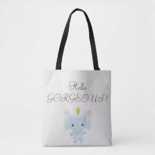 Tote Bag Bébé éléphant, couronne dorée - Bonjour Magnifique