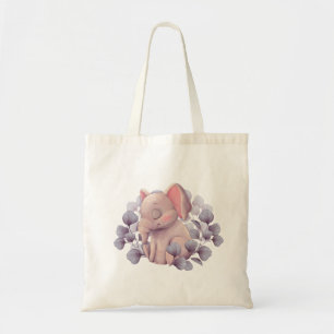 Tote Bag Bébé éléphant mignon endormi avec des feuilles