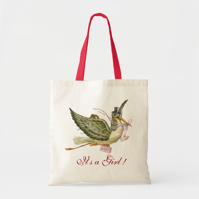 Tote Bag BÉBÉ EN STORK DOUCHE FILLE rose blanc (Devant)