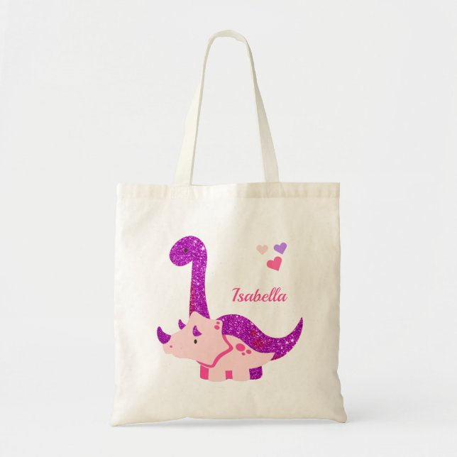 Tote Bag Bébé mignon Dinosaure violet Personnalisé (Devant)