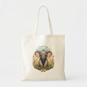 Tote Bag Bébé mignon Eléphant Calf Fleur sauvage Wanderlust