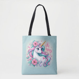 Tote Bag Bébé mignon licorne avec fleurs pour femmes et fil