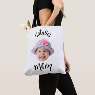 Tote Bag Bébé Mignon Photo de Visage Enfant Nom Maman