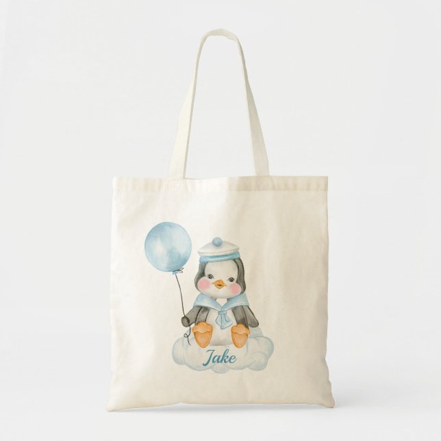Tote Bag Bébé mignon Pingouin bleu (Devant)
