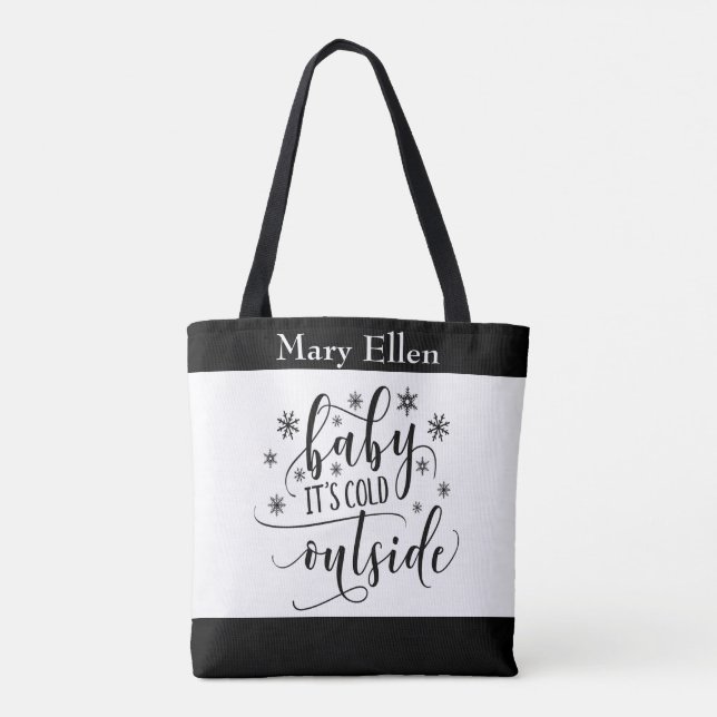 Tote Bag Bébé noir blanc monogrammé Il fait froid dehors (Dos)