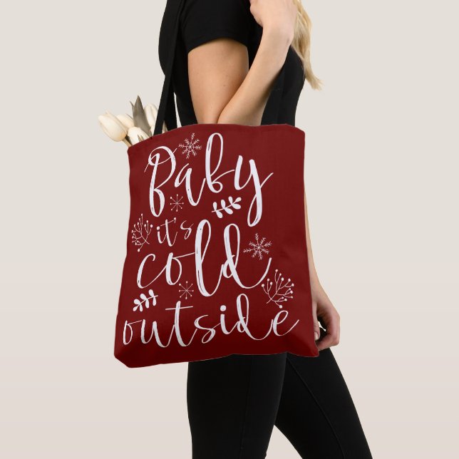 Tote Bag Bébé Son Froid Dehors Joli Noël Rouge & Blanc (De près)