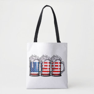 Tote Bag Beer American Flag 4 juillet Hommes Femmes Merica