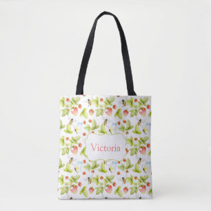 Tote Bag Bees Strawberries Papillons Printemps Nom été